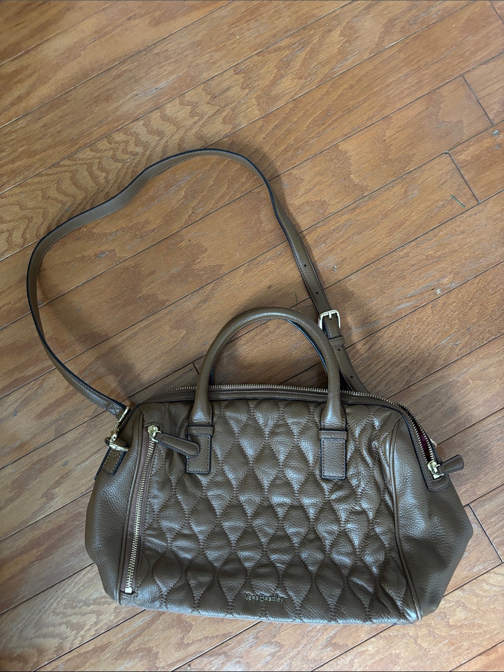 Vera Bradley Quilted Leather Satchel in Olive